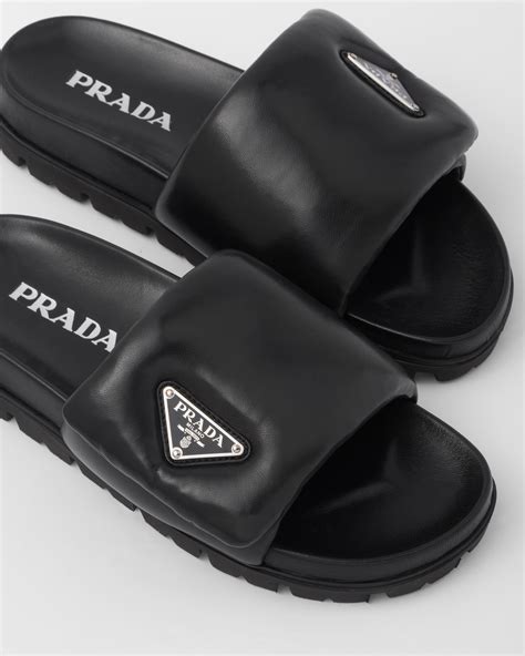 prada padded leather slides|Prada leather slides black padded.